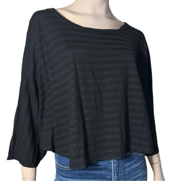 Robert Rodriguez Women’s Size S Black Shadow Stripe Batwing Cropped Top Shirt - Picture 2 of 9